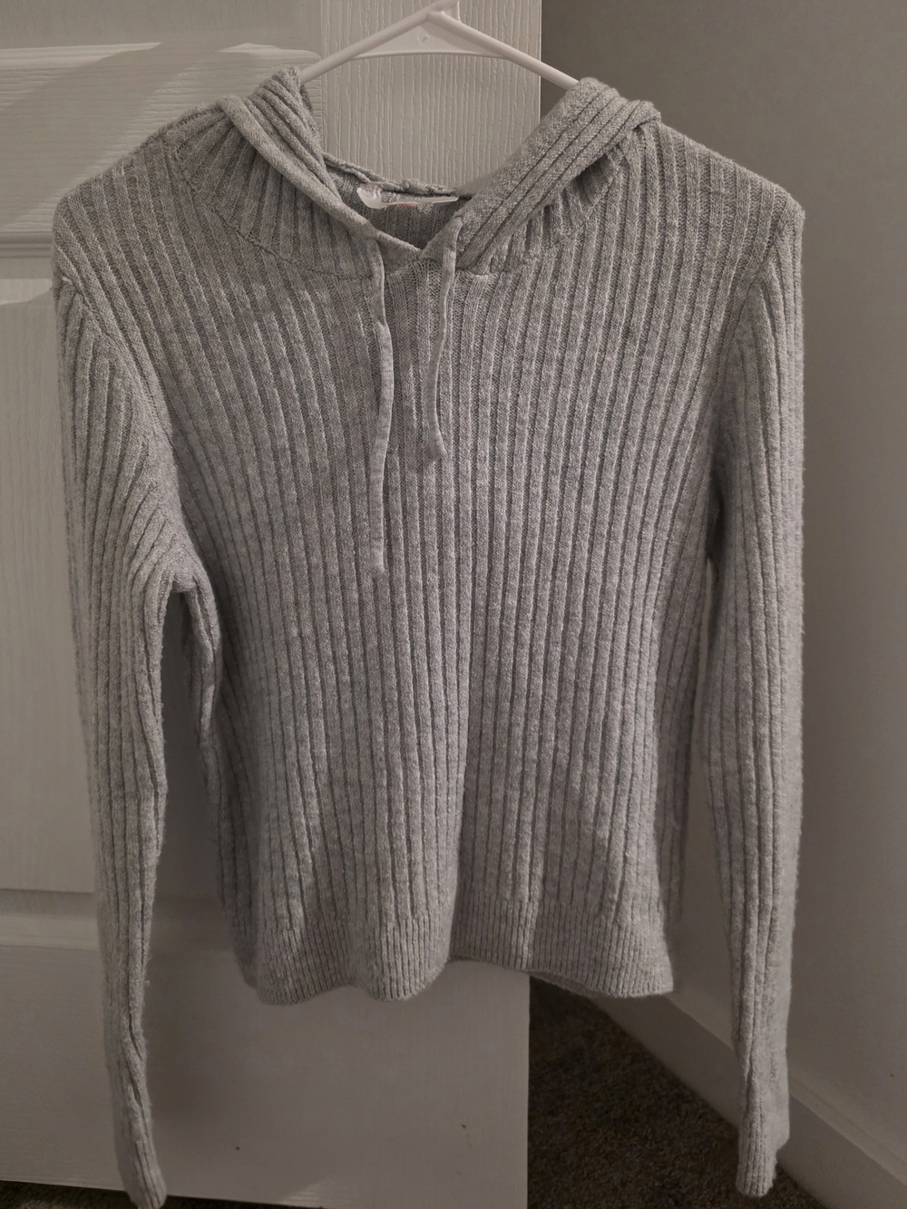 No Boundaries Gray Ribbed Hooded Sweater
